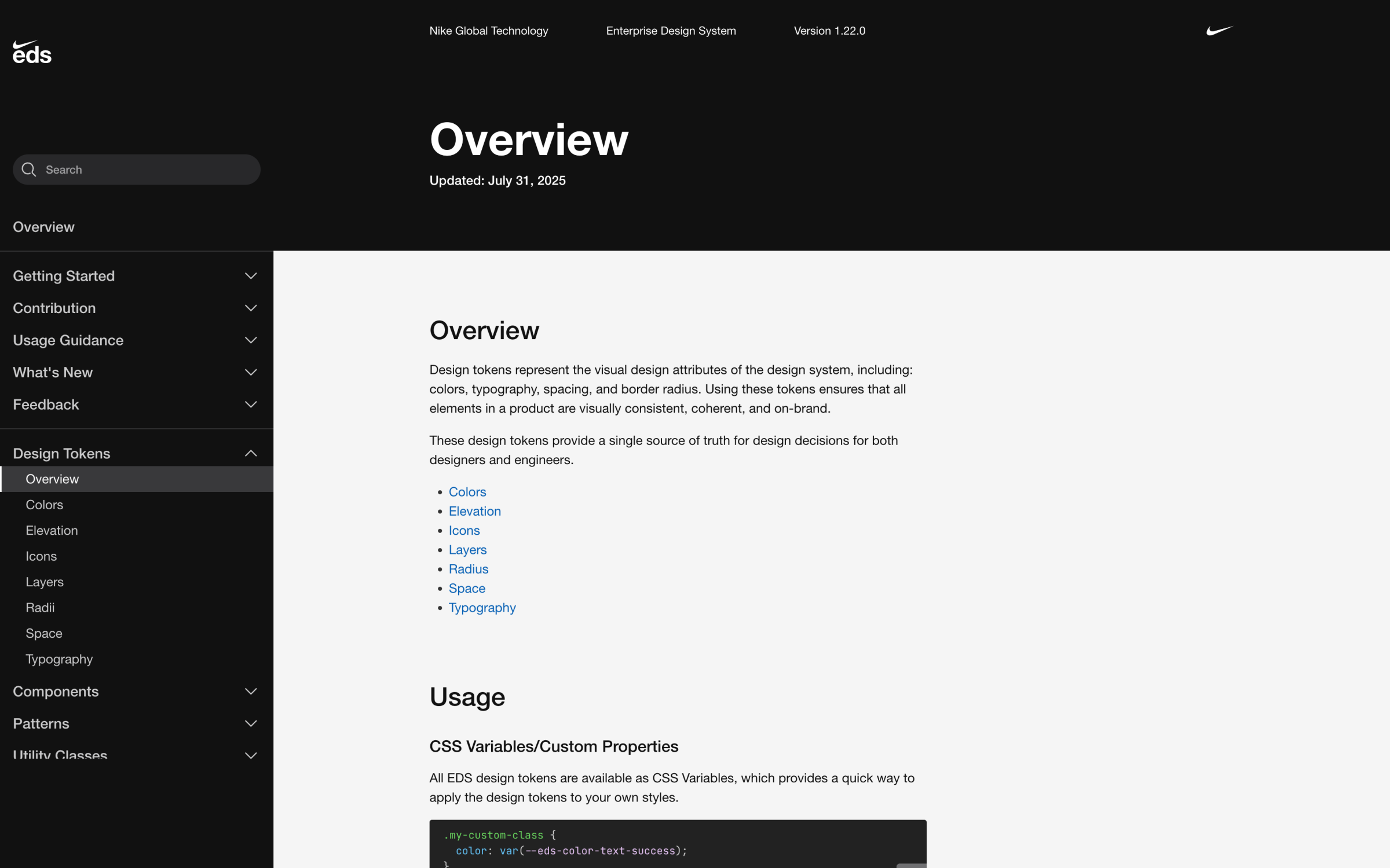 Legacy Nike design-system token documentation.